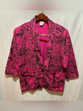 Vintage 90s OSFA Top Shelf Pink & Black Print Blazer / Jacket